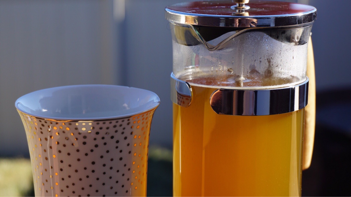 Image of a French press with yerba mate.