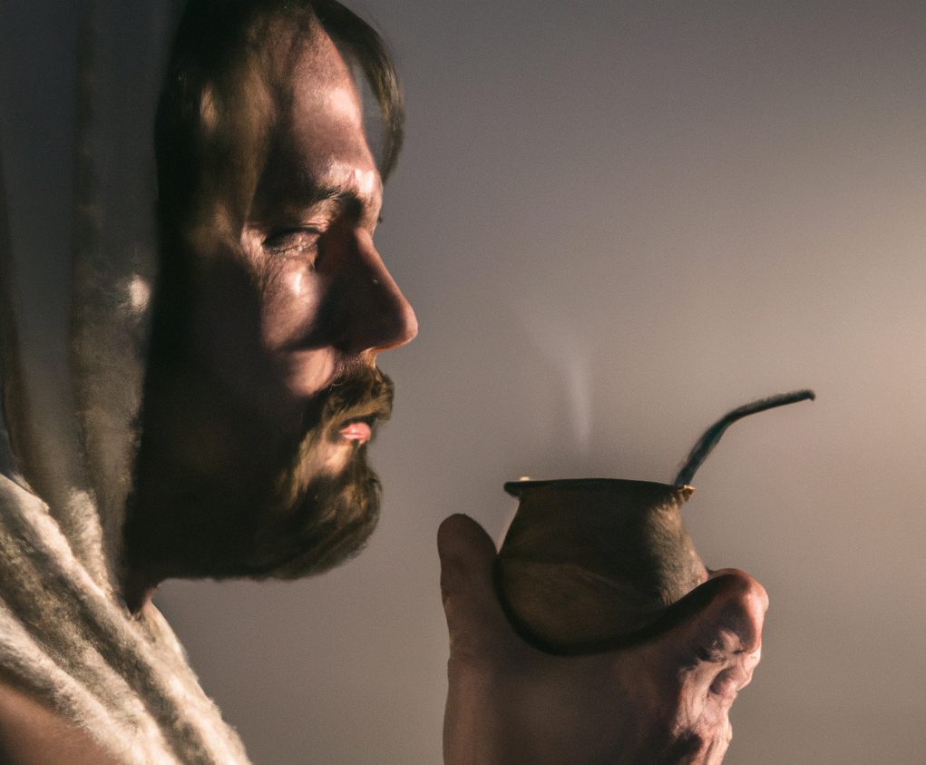 Image of Jesus drinking Yerba Mate.