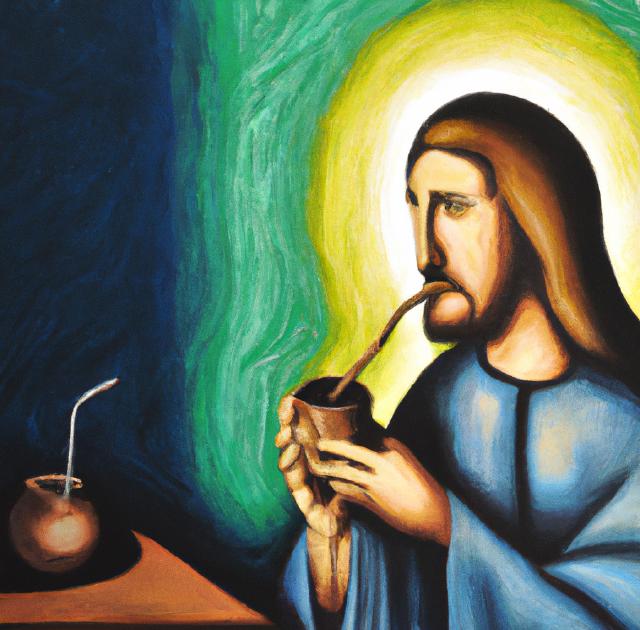 Image of Jesus drinking yerba mate